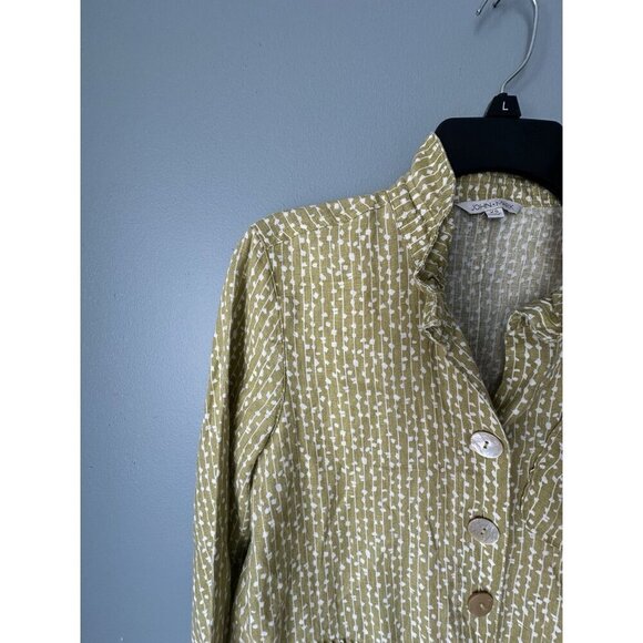 John Mark Full Button Linen Tunic Top Size XS Green Wire Collar Lagenlook Artsy - Picture 5 of 8
